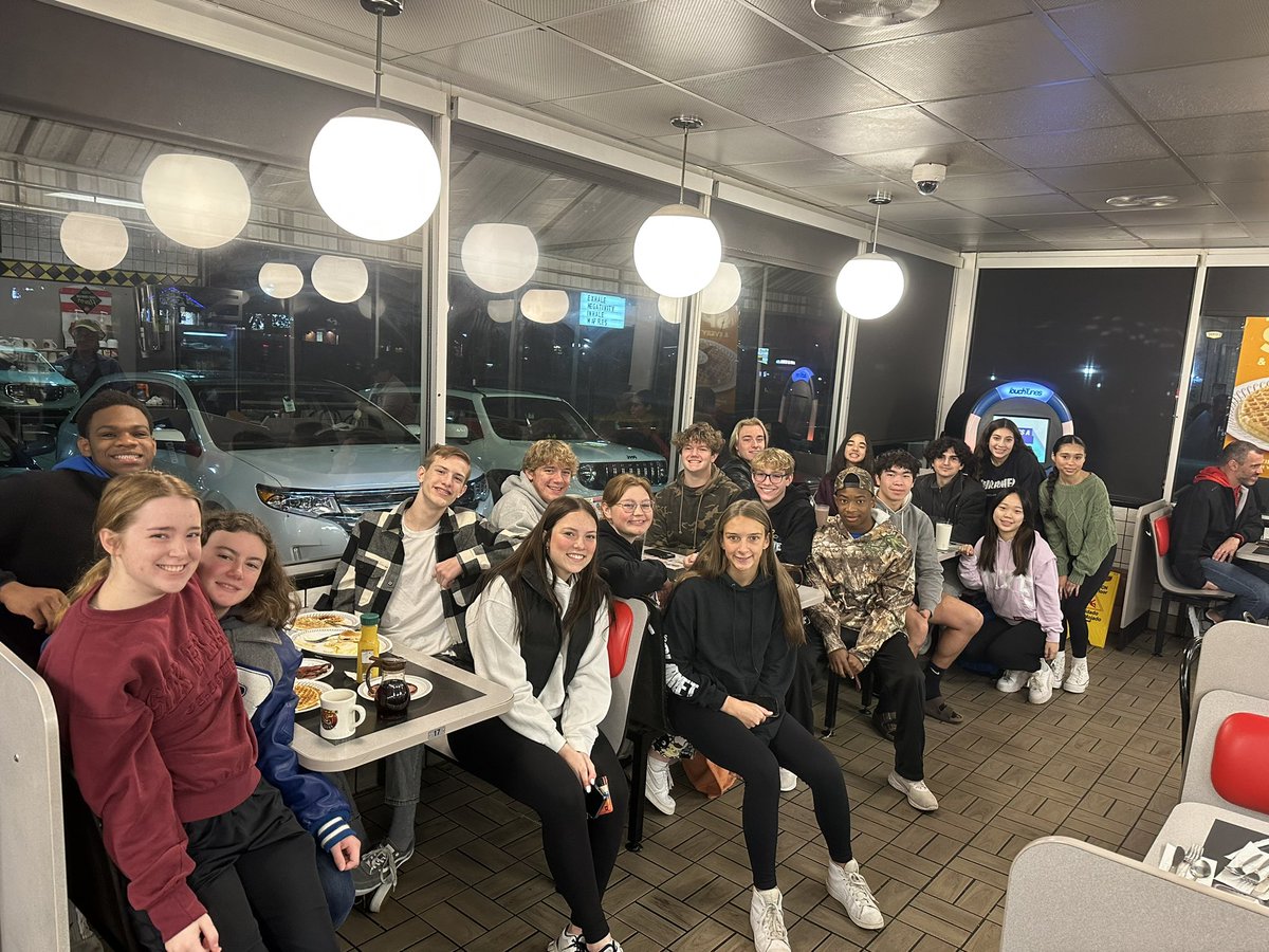 Swimmers at team breakfast this morning!  First meet is next week in Cabot!  Go Hornets!