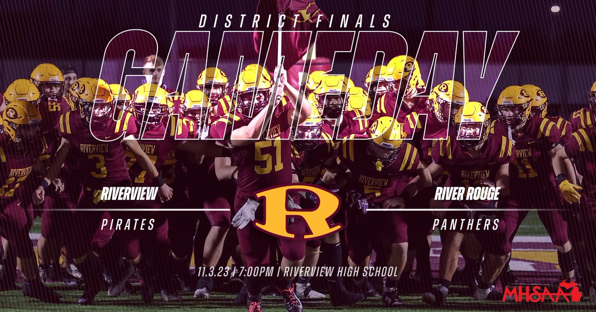 Game Day! The Bucs host the River Rouge Panthers for another shot at a District Title. Come out and support the boys! #GoBucs 🆚: River Rouge 📍: Riverview High School 🕖: 7pm 📺: NFHS