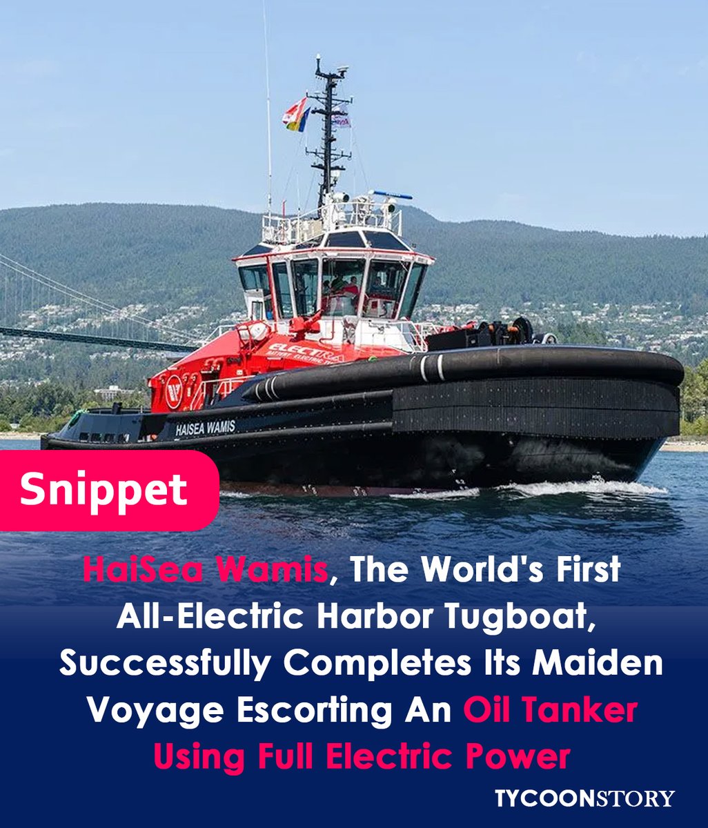 Haisea Wamis, The World's First All-electric Harbour Tugboat, Successfully Completes Its Inaugural Voyage.
#GreenShipping #ElectricTugboat #ZeroEmissions #MaritimeInnovation #SustainableOceans #CleanTech #HaiSeaWamis #CanadianInnovation #ShippingIndustry #MarineTechnology