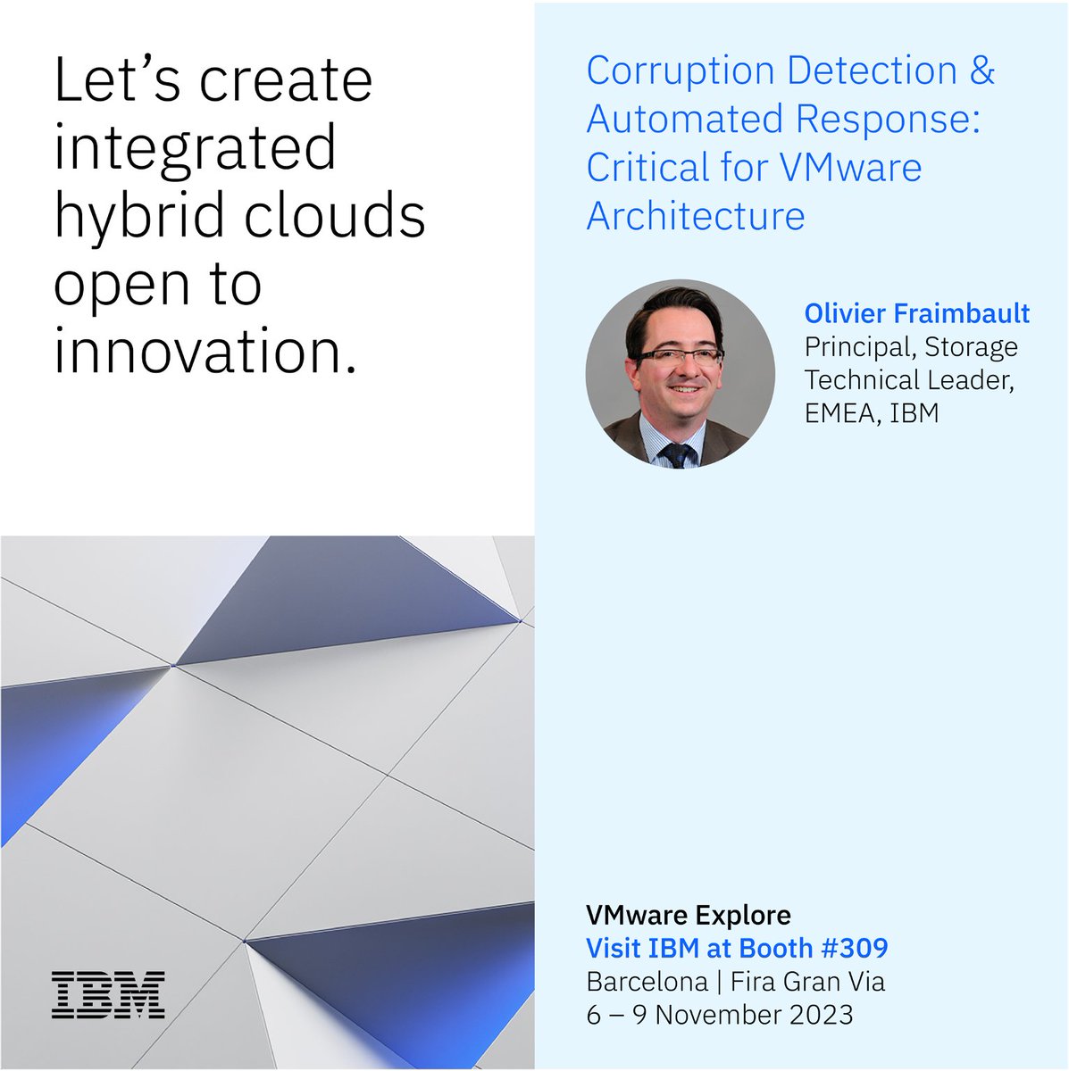 Join IBM at #VMwareExplore to  learn about Corruption Detection &amp; Automated Response: Critical for  VMware Architecture on Wednesday, November 8, 11:15 AM CET, at the Expo  Theater in Hall 7.
Visit the #IBM booth at VMware Explore and discover more here: ibm.com/cloud/vmwareex…