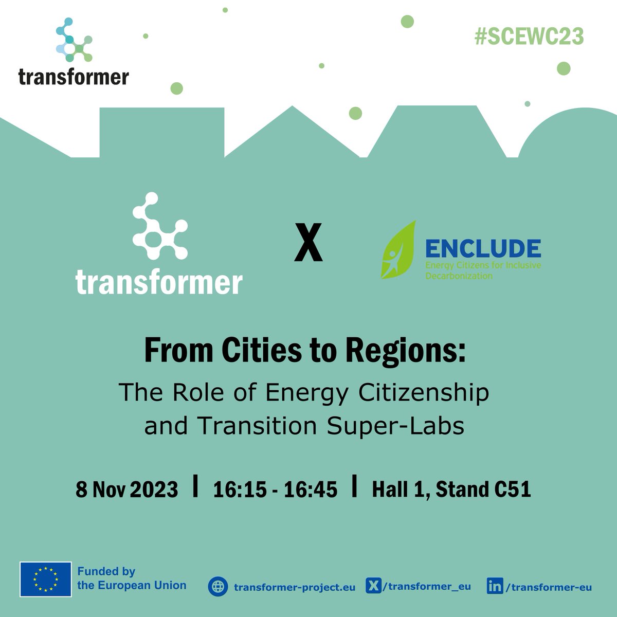 We can't wait for our booth session 'From Cities to Regions: The Role of Energy Citizenship and Transition Super-Labs' at the @SmartCityexpo next week!🎉

Join us & @encludeproject on 8 Nov, 16:15-16:45, in Hall 1, Stand C51. 

#SCEWC23 @EUSmartCities