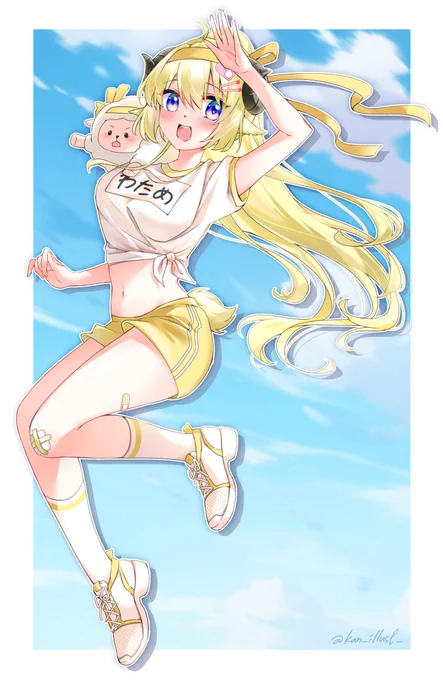 今回は #fuwaClub の企画に参加しました。黄組のメンバー わためさんとばんちょーのイラストを担当しました～ みなさんに喜んでいただけると嬉しいです!  #ホロライブ大運動会2023
