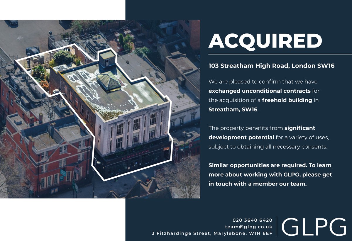 glpg_'s tweet photo. We are pleased to have exchanged on this acquisition. 👏 Brilliant work by Sam Bacon who managed the transaction expertly.

🎉 Congratulations to all involved!

#acquired #freehold #developmentopportunity #streatham https://t.co/16z5uU8nFr