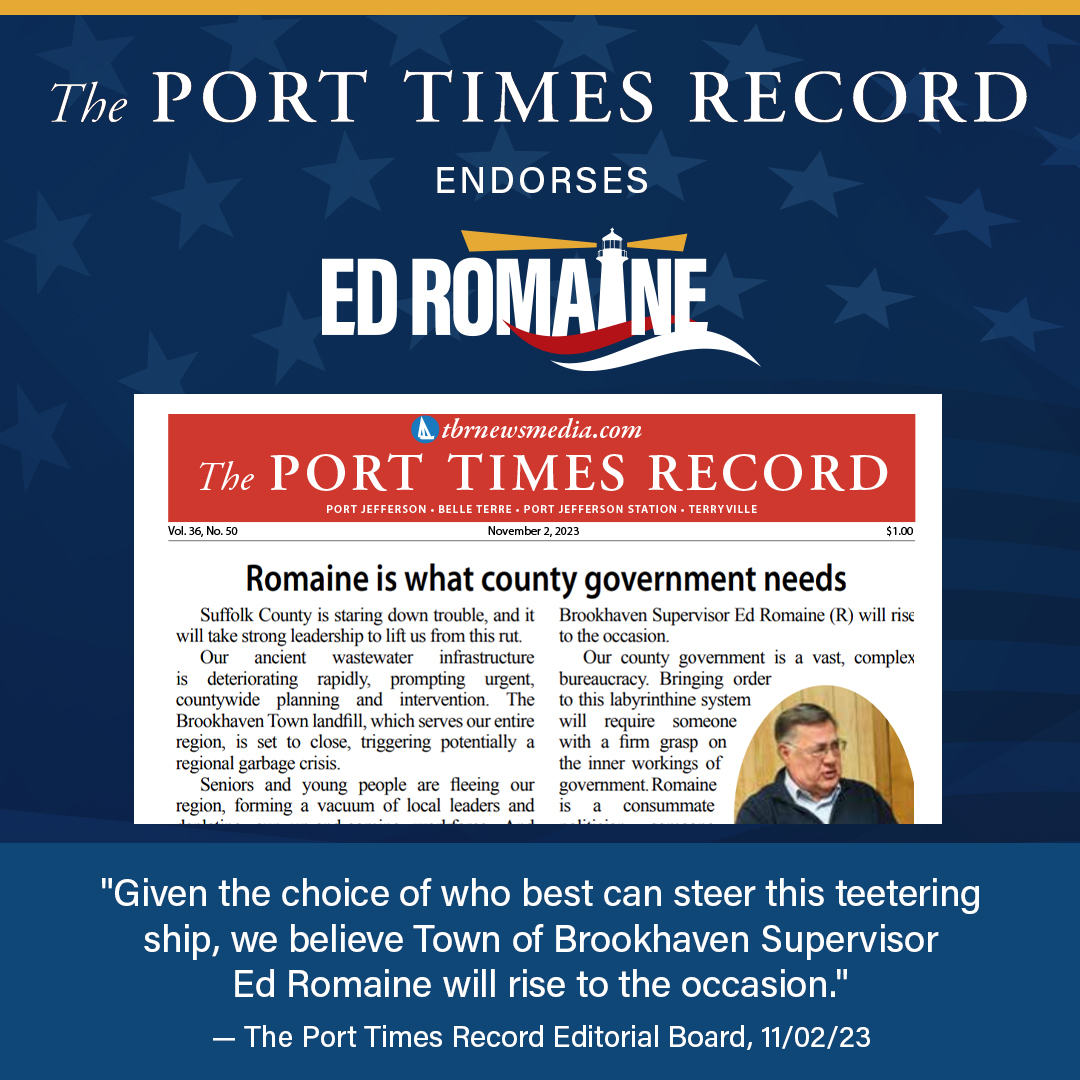 (2/2) rise to the occasion.” Please see my endorsement on page A26: tbrnewsmedia.com/wp-content/upl…
#RomaineForSuffolk #VoteRomaineForSuffolk #SaferAndMoreAffordableSuffolk #ThePortTimesRecord