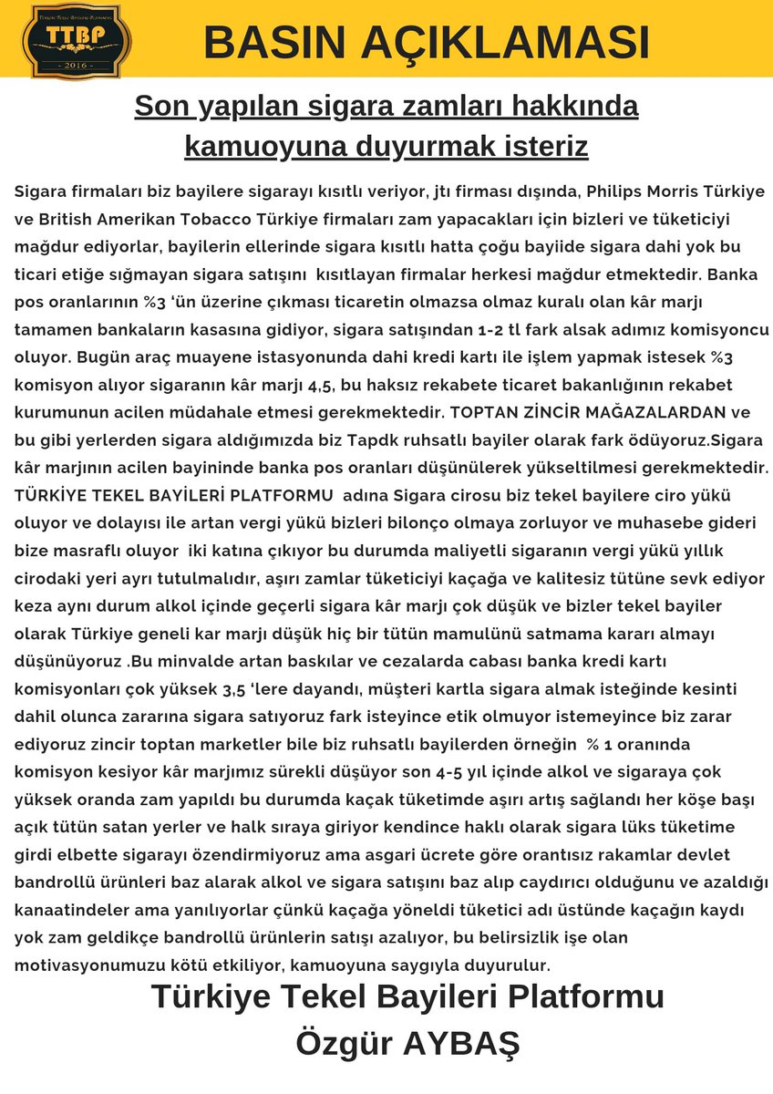 Sigara Satışı belirsizliği ile alakalı basın açıklamamız.
