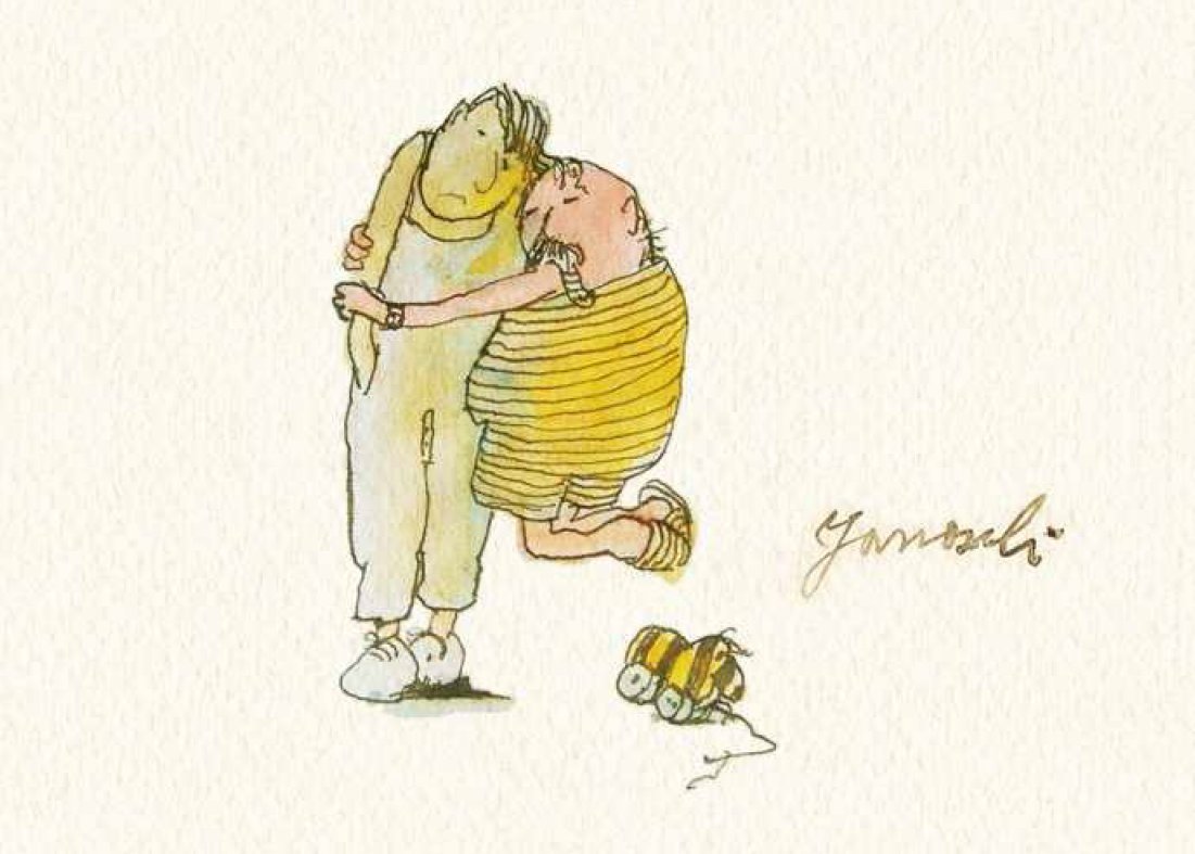 Herr Janosch, was tut man gegen den Trübsinn im November?

»Gar nichts. Wenn der Trübsinn kommt, umarmt man ihn wie einen Bruder. So macht es Wondrak.  
Im November fühlt er sich manchmal allein. Wenn der Trübsinn bei ihm ist, geht es ihm besser.«