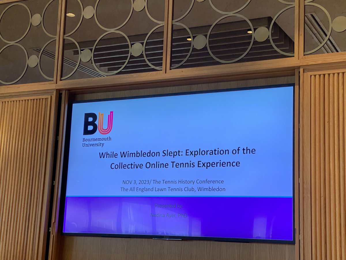 LawTechGadget's tweet photo. And now … from ⁦@bournemouthuni⁩ Dr Nadia Ayer speaking at the #TennisHistoryConference on the role of online communities and their emotions in wake of @wimbledon cancellation during pandemic ⁦@KatharineMCox⁩ #THC23 @bu_research https://t.co/NkM7VrKZ0O
