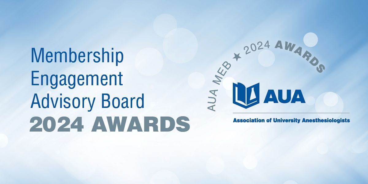 Association of University Anesthesiologists (@aua_anesthesia) on Twitter photo Nominations are now being accepted for AUA’s MEB Awards. Visit buff.ly/3sRYas5 to review guidelines & submit an application (accepted through November 19, 11:59 pm PT) <a href="/DrMikeAziz/">Mike Aziz</a> <a href="/VEArmstead/">Valerie E. Armstead</a> <a href="/SShaefi/">Shaz Shaefi</a> #AUA70 Nominations are now being accepted for AUA’s MEB Awards. Visit buff.ly/3sRYas5 to review guidelines & submit an application (accepted through November 19, 11:59 pm PT) <a href="/DrMikeAziz/">Mike Aziz</a> <a href="/VEArmstead/">Valerie E. Armstead</a> <a href="/SShaefi/">Shaz Shaefi</a> #AUA70