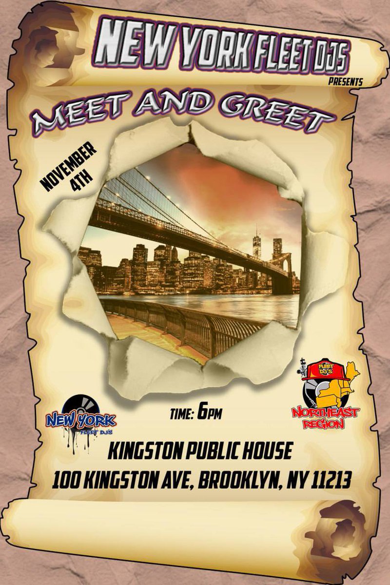 Come one. Come All!!! November 4th at 6pm. The @nyfleetdjs_ will be hosting a Meet and Greet!!! Come network and meet the NY Fleet DJs Team.

#nyfleetdjs #fleetdjs #fleetnation #fleettheworld #meetandgreet