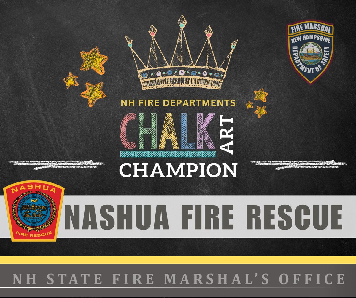 nhsfmo's tweet photo. The Champion of the @nhfmo Chalk Art Challenge is Nashua Fire Rescue! Stratham Fire Department was a close runner-up. Congratulations to both! 
@nashuafire @StrathamFire #chalkart #cookingsafety #fireprevention https://t.co/vleHoMKfHI