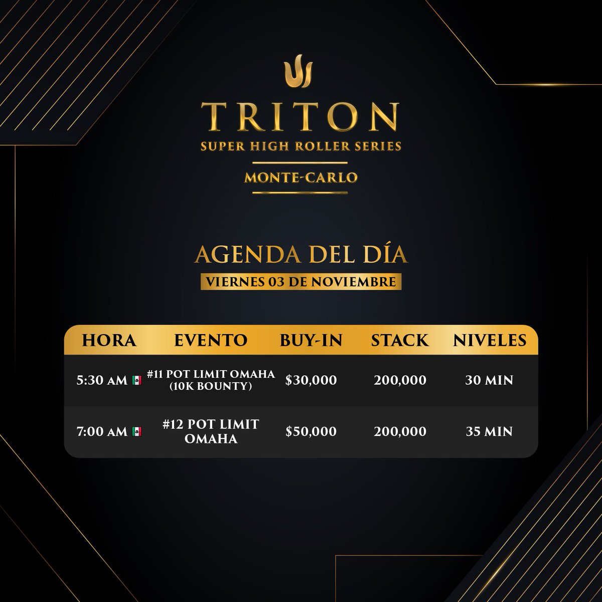 Hoy continúa toda la acción de las Triton Poker Series Monte-Carlo 🔥🔥

Esta es la agenda del día📆