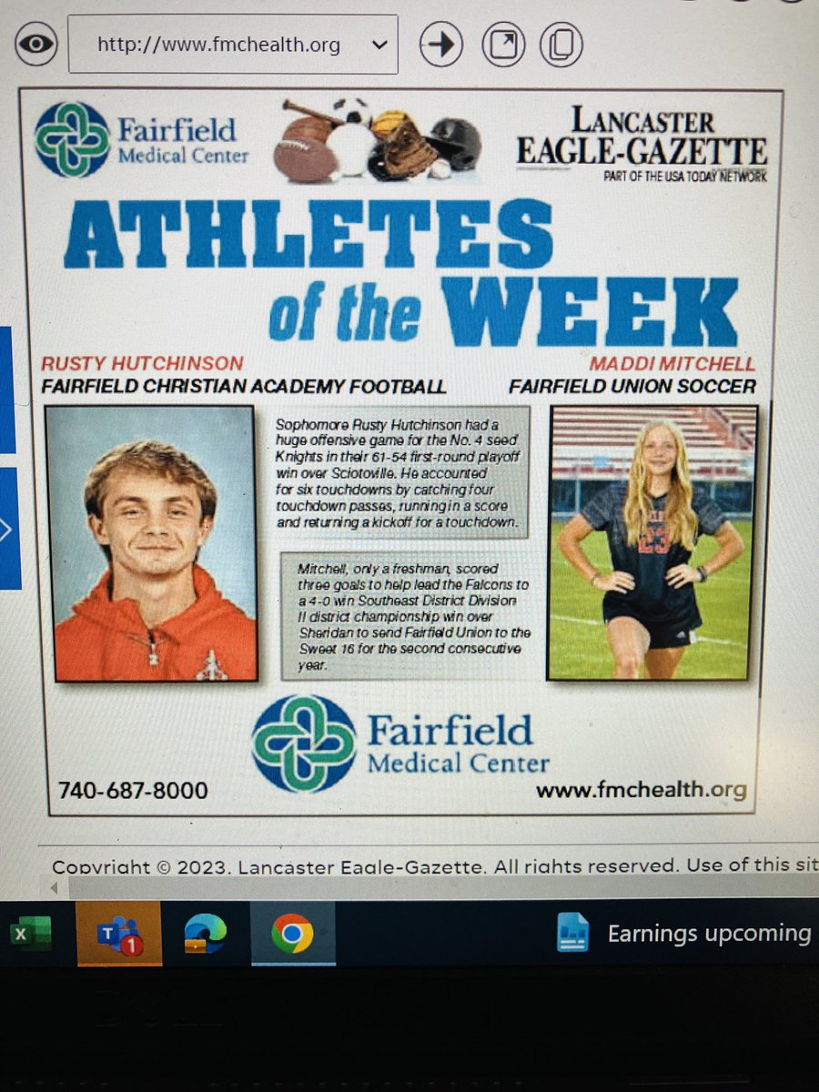 twil2323's tweet photo. Eagle-Gazette Athletes of the Week: Fairfield Christian Academy’s Rusty Hutchinson and Fairfield Union’s Maddi Mitchell. ⁦@falconsoccer_96⁩ ⁦@AthleticsFuhs⁩ https://t.co/B0fTr8BewN