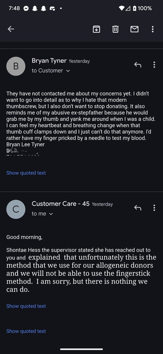 SalCheeseCakes's tweet photo. Shontae Hess, the supervisor and manager of the Concord Donor Center; does not care about the Mental Health of @my1blood donors, so sadly I'm going to have to stop donating Platelets. https://t.co/cHOX6IrU85