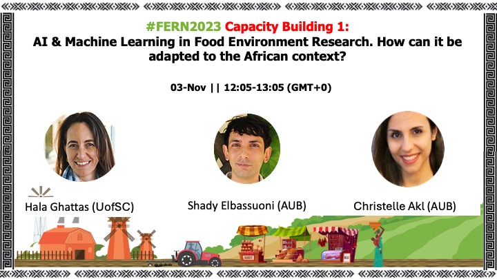 📢 Don’t miss last day of #FERN2023! 💻 @addphyllis1 kicks us off, & @GhattasHala, Shady Elbassuoni, Christelle Akl discuss how #AI #MachineLearning can be adapted to African context #FoodEnvironment #Research 🌾📊 👉🏽 afern.org/fern2023/