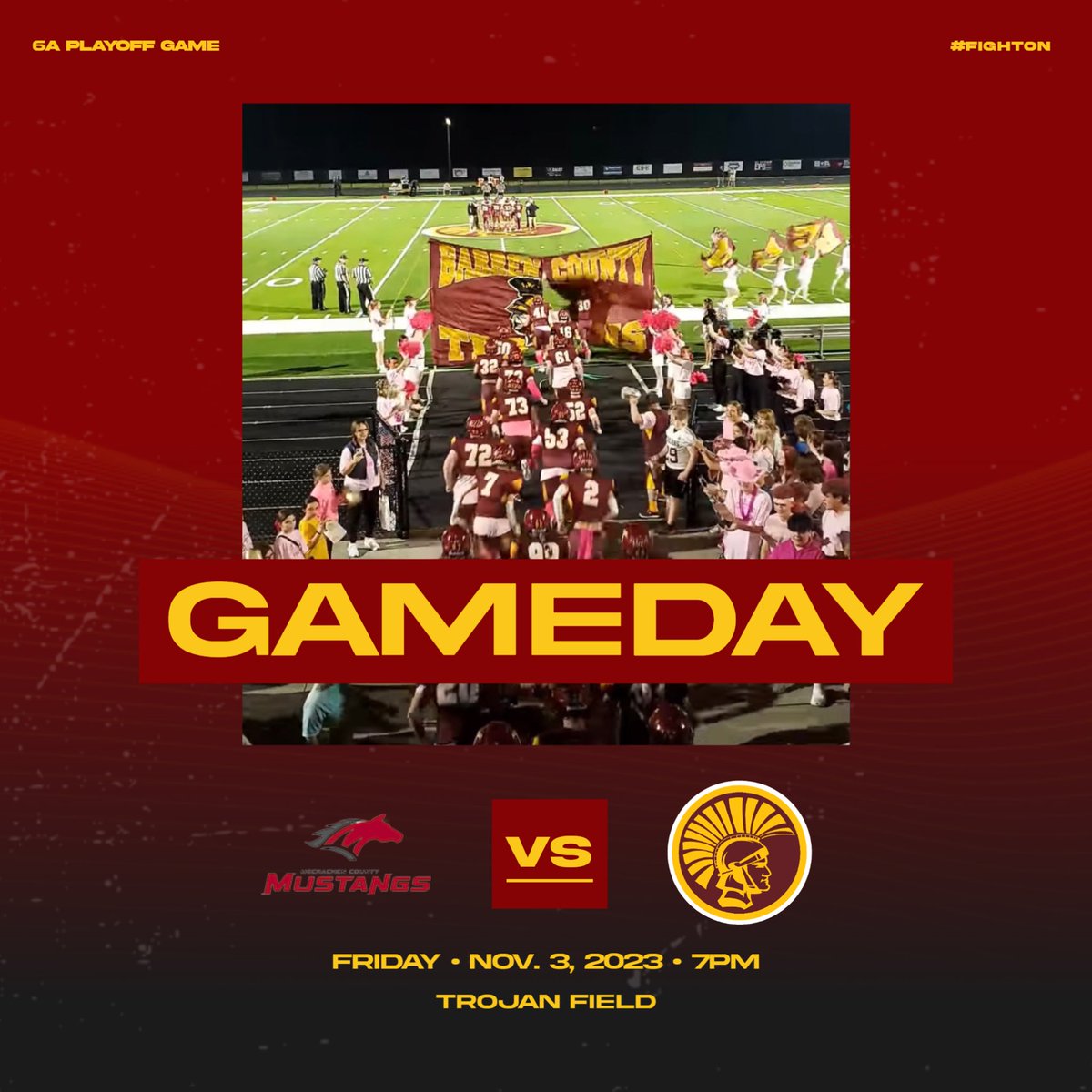 🏈GAME DAY🏈
🆚 McCracken County
📆 Friday, November 3rd
🕰️ 7:00 pm
📍Trojan Field
📻 Nash 103.7 
📺 youtube.com/BCHSLive
🚨KHSAA 6A Playoffs