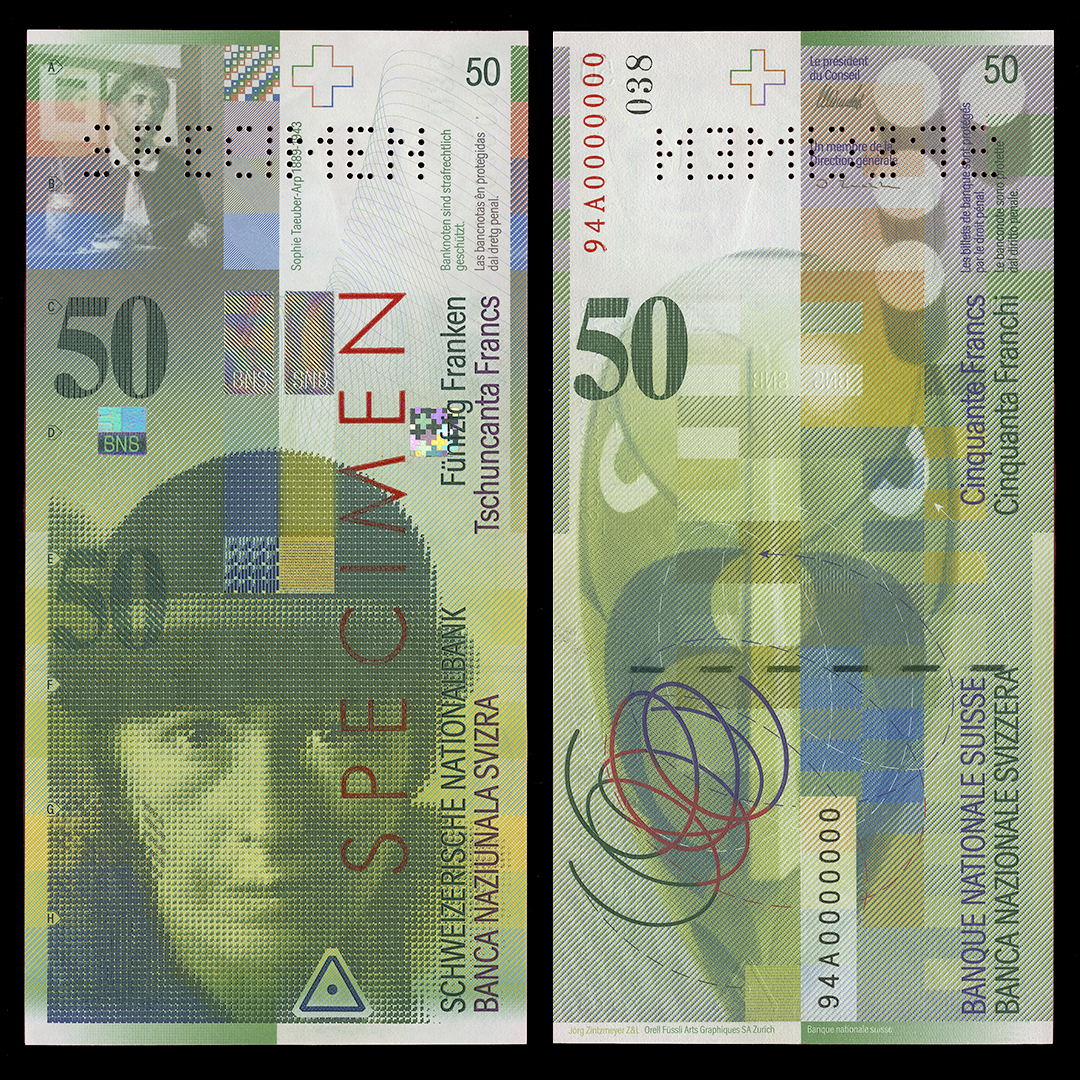 BoCMuseum's tweet image. The interesting shape on the back of this Swiss note is a self-portrait—a sculpture made by Sophie Taeuber-Arp: Swiss painter, sculptor, dancer, architect and interior designer. #FactoidFriday