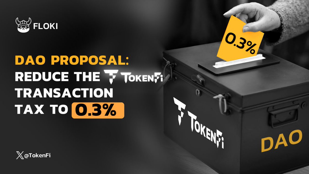 The #Floki DAO vote to reduce the @TokenFi / $TOKEN transaction tax to 0.3% will end in about an hour.

If this proposal passes in favor of lowering the transaction tax, we will be reducing the current #TokenFi transaction tax from 5% to 0.3%.

Such a reduction will significantly