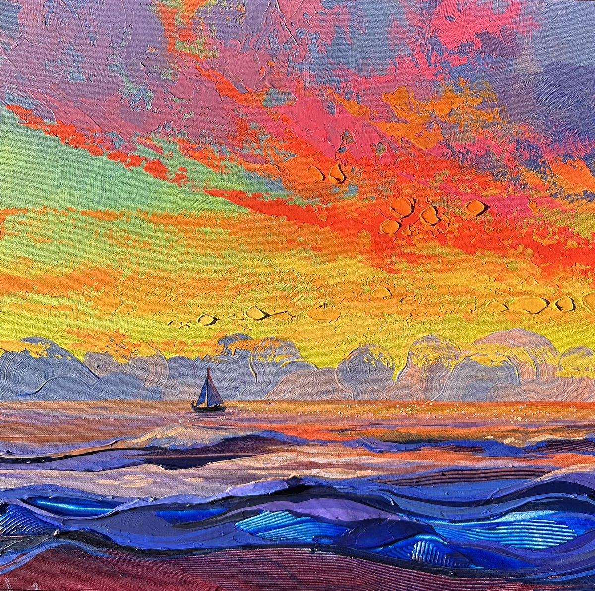 Acrylic on canvas 60*60 cm „Clear boundaries“, #artwork #painting #paint #impasto #sunset #sunsetpainting