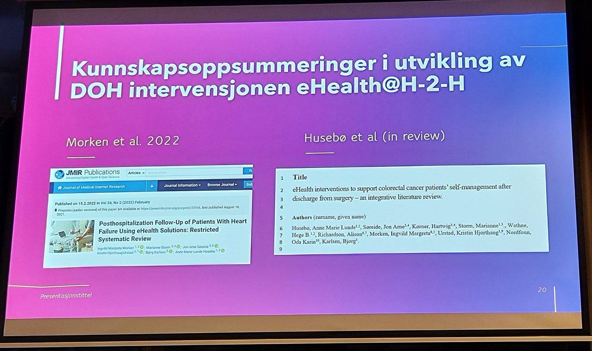 eHealthH2H's tweet image. Prof Mia Lunde Husebø gives an overview of the #eHealthH2H research project and the summary of a recent review paper.

🧵has links to papers

#NurseResearch
#helsetjenesteforsk2023