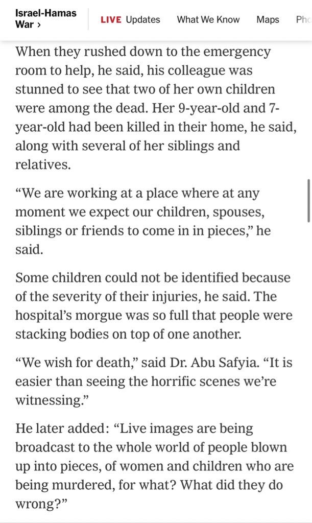 Absolutely heartbreaking passage in this NYT story from a Gaza hospital.