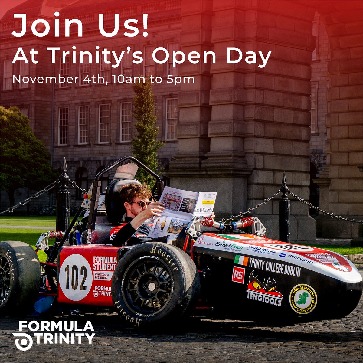 Trinity Engineering (@tcdengineering) on Twitter photo ๐We are delighted to announce that the <a href="/FormulaTrinity/">Formula Trinity</a> team will be at #TrinityOpenDay tomorrow from 10am - 5pm. Ask the team what an #Engineering degree is like <a href="/tcddublin/">Trinity College Dublin</a> , what the <a href="/FormulaStudent/">Formula Student (FS)</a> competition is and what goes into designing and building their FTX5 car ๐๐ ๐We are delighted to announce that the <a href="/FormulaTrinity/">Formula Trinity</a> team will be at #TrinityOpenDay tomorrow from 10am - 5pm. Ask the team what an #Engineering degree is like <a href="/tcddublin/">Trinity College Dublin</a> , what the <a href="/FormulaStudent/">Formula Student (FS)</a> competition is and what goes into designing and building their FTX5 car ๐๐
