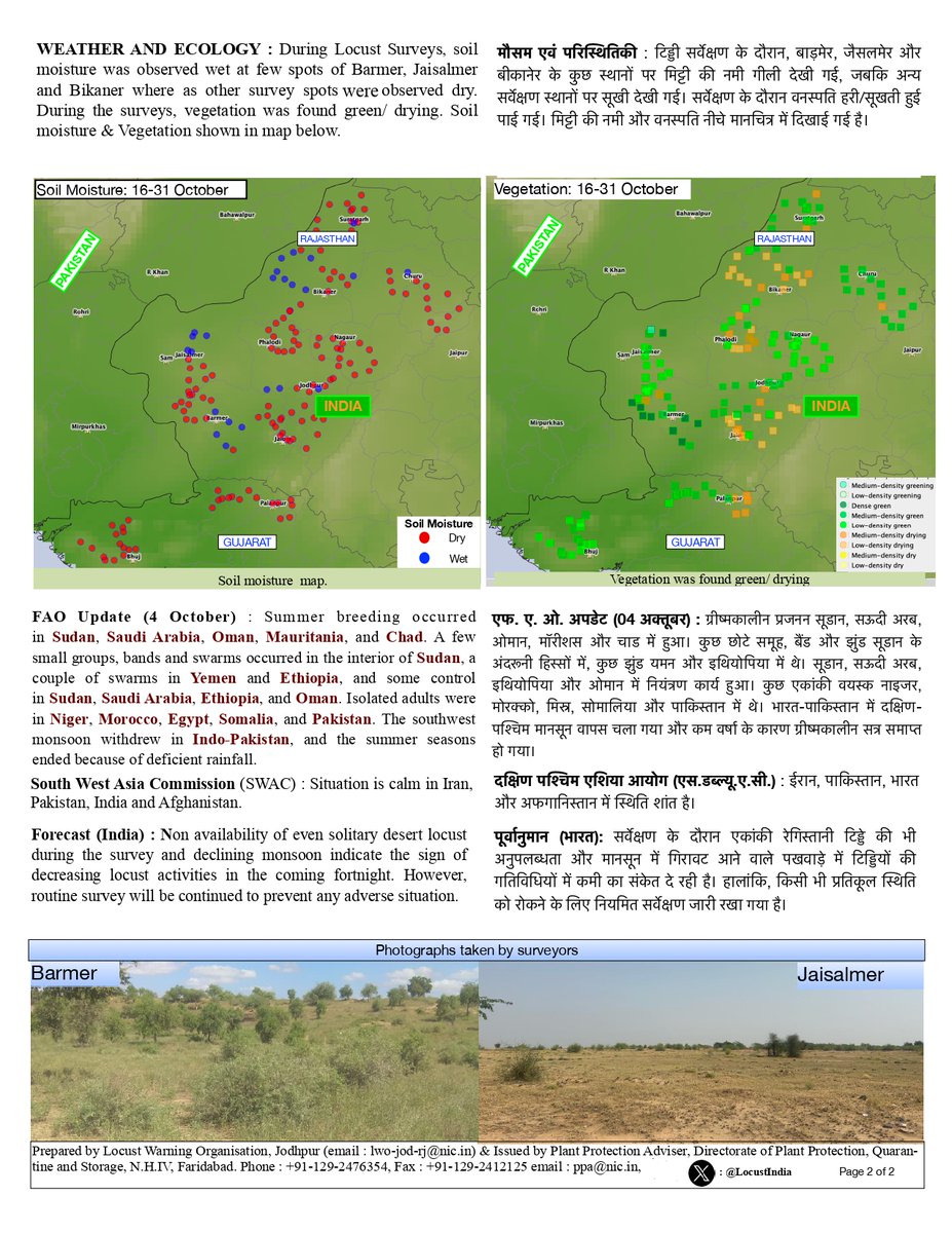 LocustIndia's tweet photo. Desert Locust Situation Bulletin for the second fortnight of October 2023. https://t.co/hZ8sE9vtDu