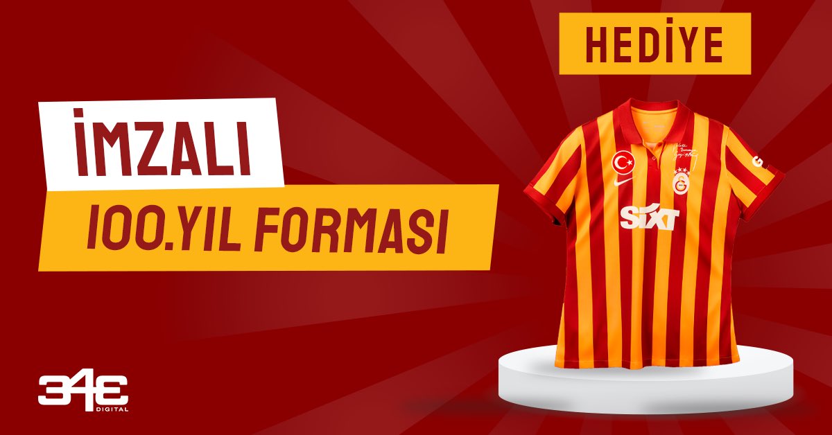 💥 343 Digital ailesi olarak takipçilerimize fırsatlar sunmaya devam ediyoruz.

🟡🔴 Galatasaray’ın cumhuriyetin 100. yılı için çıkardığı çubuklu formayı kazanmak için:

👉 Bu gönderiyi RT’leyip, bizi takip edin!

• Not: Kazanan takipçi, 9 Kasım Perşembe günü açıklanacak.