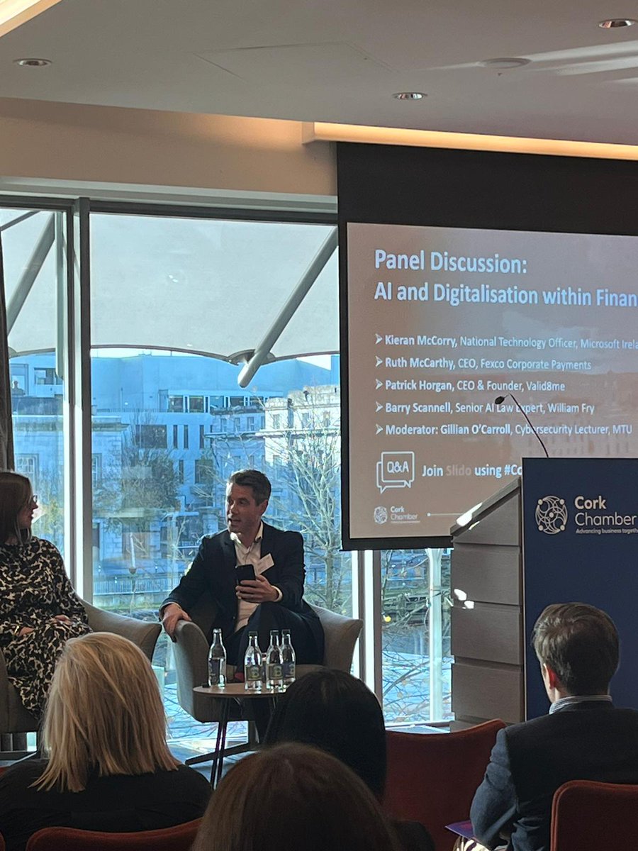 valid8Me_com's tweet image. Fantastic morning with @ConnectingCork and @CorkChamber discussing AI and leading through disruption 🤝

Patrick was part of a panel discussing AI and digitalisation within financial services ✅ #CorkforIFS #valid8Me