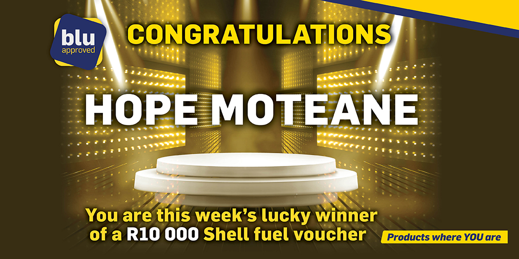 Vukani Bo, we have another #FuelMyFriday winner!

And this week’s winner of a R10,000 fuel voucher is… Hope Moteane!

Congratulations to this week’s winner.

You could also be one of our weekly winners by following these 3 easy steps:

- Head over to a @Shell near you
- Recharge…