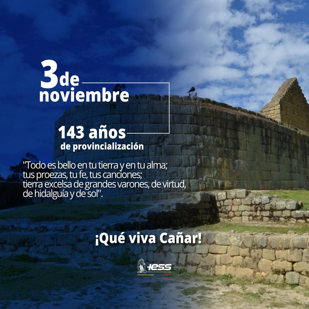 IESSCanar's tweet photo. Celebremos con orgullo y alegría los 1️⃣4️⃣3️⃣ años de provincialización de nuestra querida Cañar.✨

En @IESSCanar trabajamos en sinergía las 4 unidades médicas, los 28 dispensarios del seguro campesino y nuestras unidades administrativas, para un mejor servicio y atención. 
🏥👩‍⚕️👨🏻‍💻 https://t.co/hYx2D72ESg