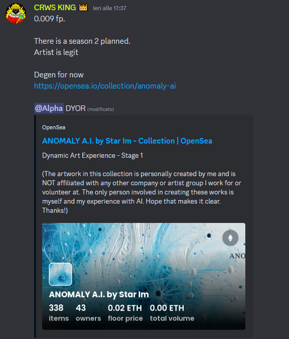 Good Morning ❤️
Easy X3 call in <a href="/CRWSnft/">CRWS 🪦</a>  discord !
You still missing our calls ? Because you dont have a CRW-LIST or CRWS-OG .
 Our ALPHA channel is only for lucky ones , we providing values before mint date to our community and we'll continue with surprises , More is coming 👀