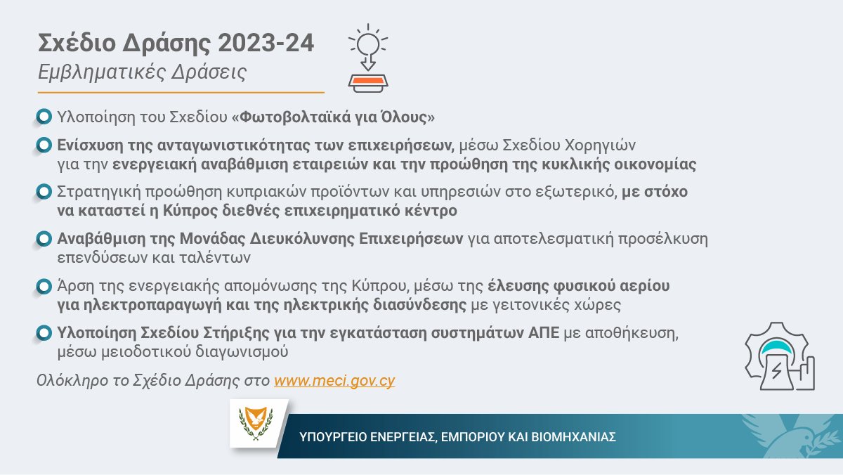 Με την ευκαιρία της παρουσίασης του προϋπολογισμού του Υπ. #Ενέργειας, #Εμπορίου & #Βιομηχανίας για το 2024, στην Κοινοβ. Επιτροπή #Οικονομικών & #Προϋπολογισμού από τον Υπουργό @GePapanastasiou, ανακοινώνεται το Σχέδιο Δράσης 2023-2024 του Υπουργείου. ➡️shorturl.at/cyEM8