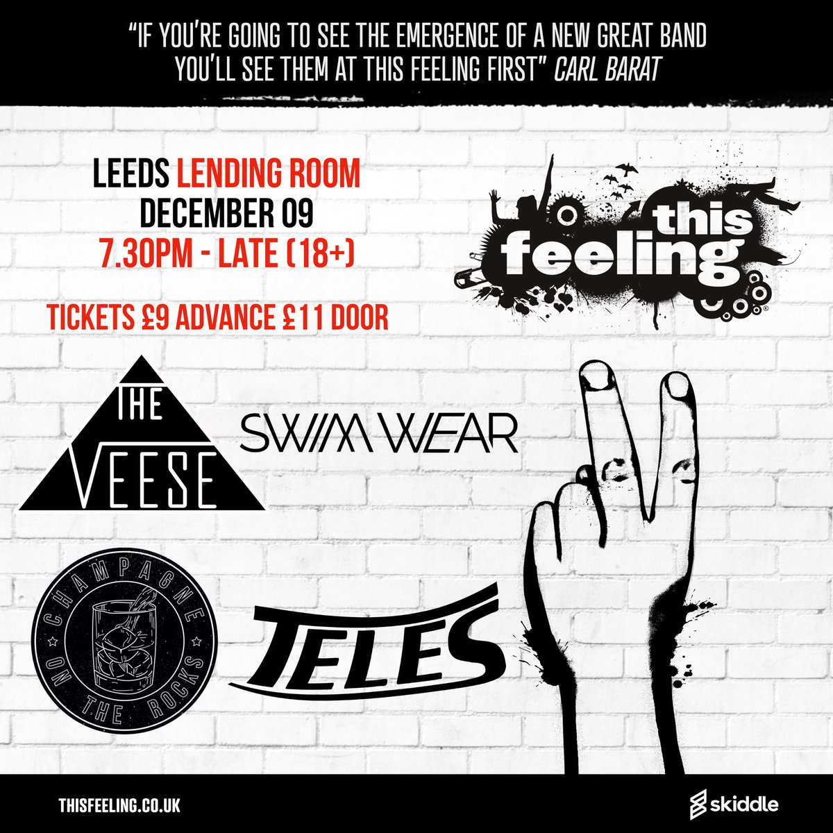 This Feeling (@this_feeling) on Twitter photo Full line up just announced 🎸 Dec 09 Leeds <a href="/LendingRoomLDS/">Lending Room</a> ft <a href="/theveese/">The Veese</a> <a href="/swimwearband/">Swim Wear</a> <a href="/RocksChampagne1/">Champagne on the Rocks 🥃</a> & <a href="/uptheteles/">Teles</a>
🎟️ skiddle.com/e/36728457 Full line up just announced 🎸 Dec 09 Leeds <a href="/LendingRoomLDS/">Lending Room</a> ft <a href="/theveese/">The Veese</a> <a href="/swimwearband/">Swim Wear</a> <a href="/RocksChampagne1/">Champagne on the Rocks 🥃</a> & <a href="/uptheteles/">Teles</a>
🎟️ skiddle.com/e/36728457