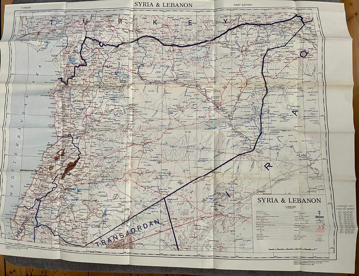 🗺️ #30DayMapChallenge 🌍
Day 5: Analog map
Treasure trove of historical maps found by <a href="/EPietrostefani/">Elisabetta P</a> in a closet, including a 1943 Map of #Syria and #Lebanon from Naval Intelligence Division! 🔍 Discovering #history through #geography.  📚 #HistoryGeek #GeographyNerd
