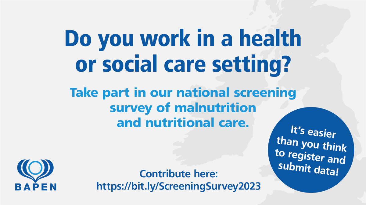 Results from the 2022 survey reveal that 45% of adults screened in UK health and care settings were found to be at risk of disease-related malnutrition, the highest figure since screening begun. It's more important than ever to take part in our survey: bit.ly/ScreeningSurve…