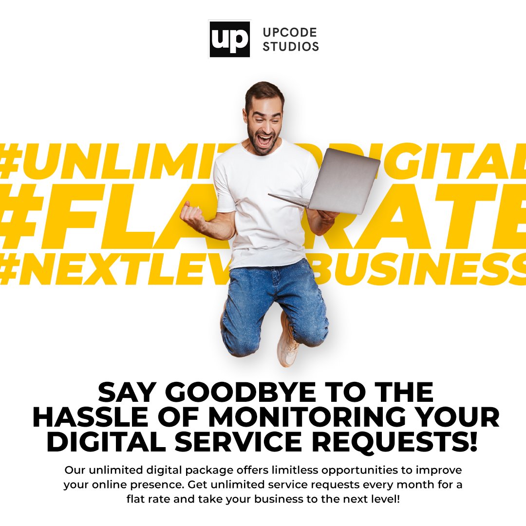 UpCodeStudios's tweet image. Say goodbye to the hassle of monitoring your digital service requests! Our unlimited digital package offers limitless opportunities to improve your online presence while taking your business to the next level! 💻💥 #UnlimitedDigital #Flat Rate #NextLevelBusiness #UpcodeUnlimited