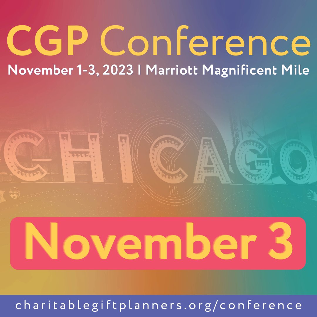 CGPnational's tweet image. Welcome to the final day of #CGPConference 2023. As we fuel up for the final day, share your conference takeaways and Chicago adventures below. 

#PlannedGiving #GiftPlanning #Philanthropy