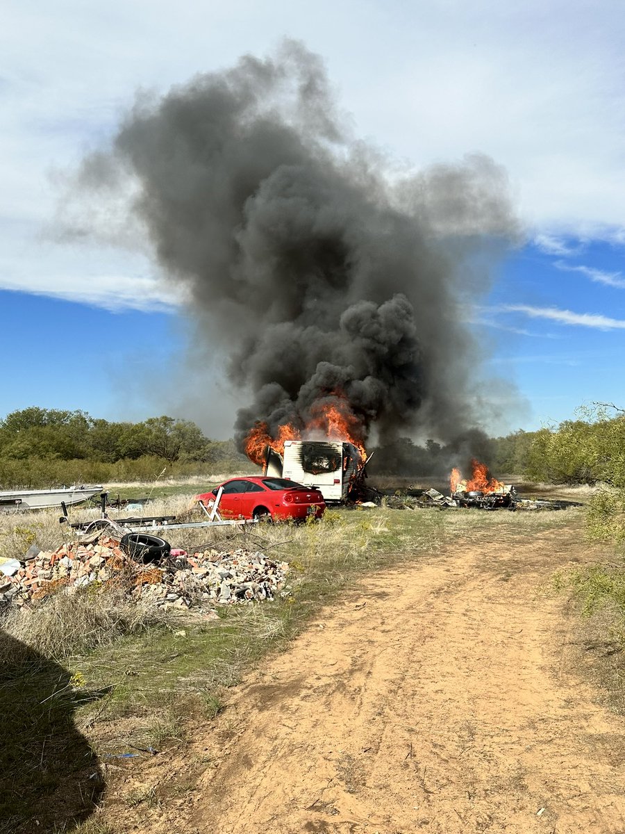 Your Wichita West Firefighters were called to the 3700 block of S.H. 258 for a grassfire. Upon arrival, 2 camper trailers were on fire, and a small area of grass around the trailer was burning. The cause of the fire is under investigation by the Wichita County Sheriff’s Office.
