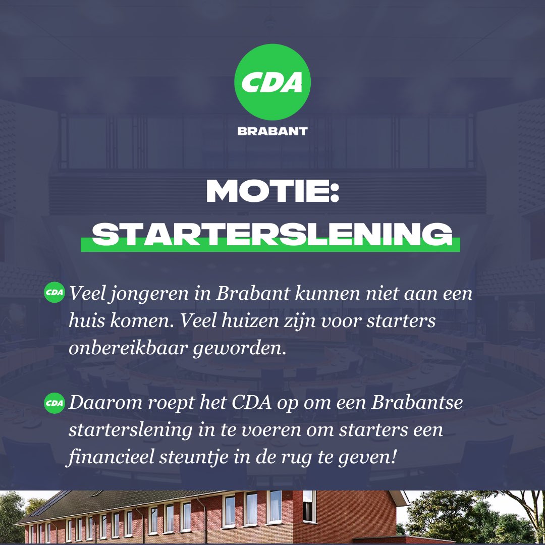 CDABrabant's tweet photo. 💚 Vandaag bespreken we de begroting voor 2024 en als CDA dienen we 3 moties in om samen te bouwen aan Brabant!

1️⃣ Onderzoek starterslening;
2️⃣ Terugbrengen nachtbus;
3️⃣ Leefbaarheid kleine kernen.

👆 Lees hier waarom we deze moties indienen en waar we om vragen! https://t.co/SZXAXc13J8