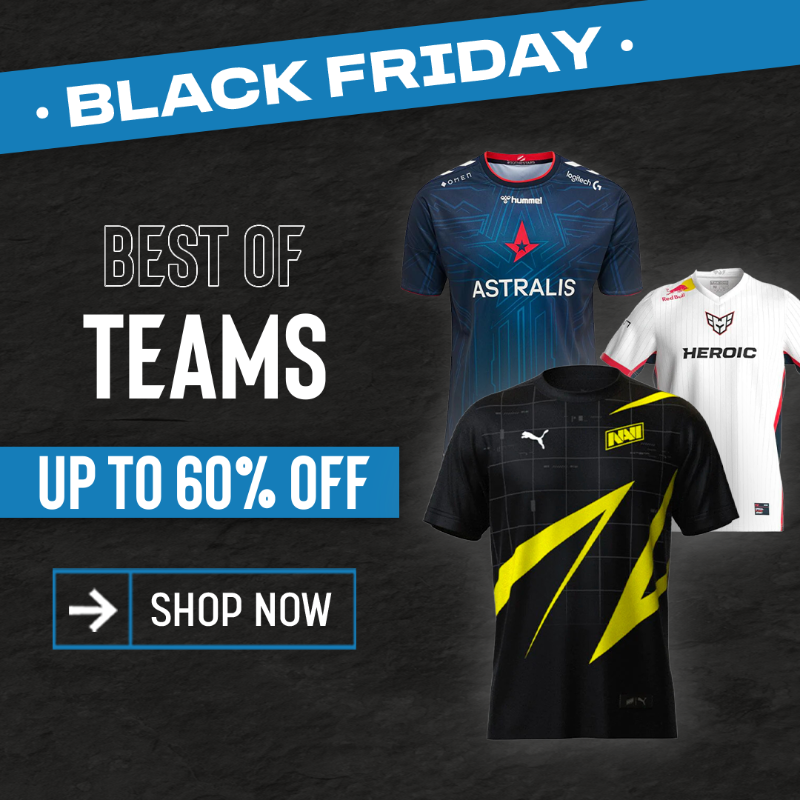 ESLShop's tweet photo. Up to 60% off official Counter-Strike jerseys! Rep your favorite team and save big🥇
Don’t forget any orders over 100€ will unlock you a FREE mousepad 🤯