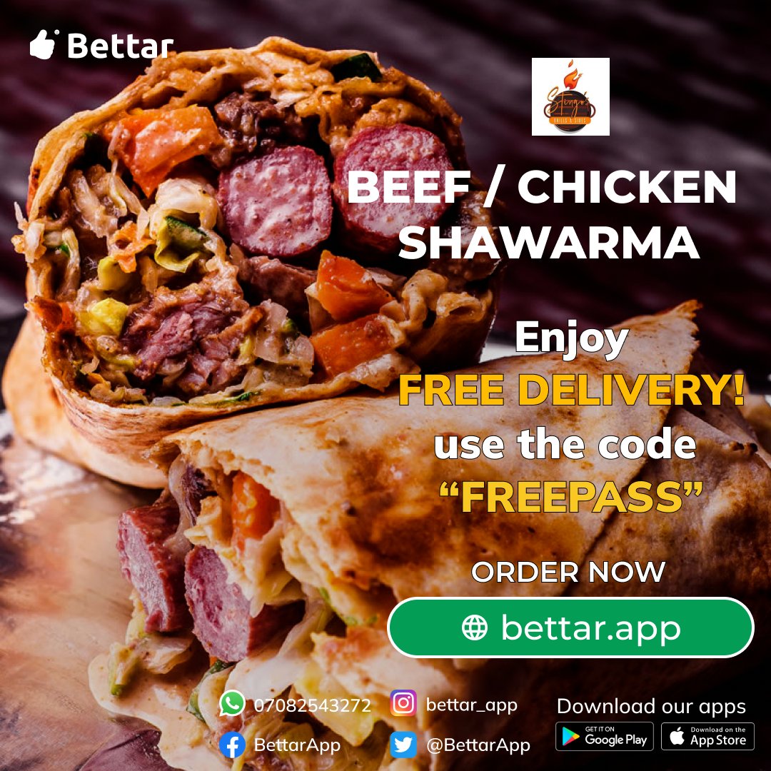 BettarApp's tweet photo. BUY 2🌯🌯 GET 1 FREE 🌯
Enjoy Free Delivery 🍲 on Bettar.
Use the Coupon Code: "FREEPASS" at the checkout.
Get your local &amp; favorite dishes 🍲 delivered 🛵 to your doorstep within minutes ⏰.

Order Now 🛒
👇
https://t.co/NwNAkibsNd

#Bettar #BettarApp #Kaduna #TGIF #freedelivery https://t.co/PiiajB5cd6