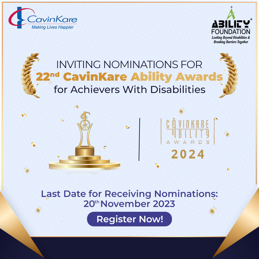 CavinKareIndia's tweet photo. Salute achievements beyond disability at the 22nd #CavinKareAbilityAwards. Nominations open till 20th November.
Register Now!
#abilityfoundation #ckaa2024 #thehindu #disabled #ey #speciallyabled #handicapped #disabilities #dainikbhaskar #ckaa #india #achieverswithdisabilities https://t.co/GvQUiLtkZT