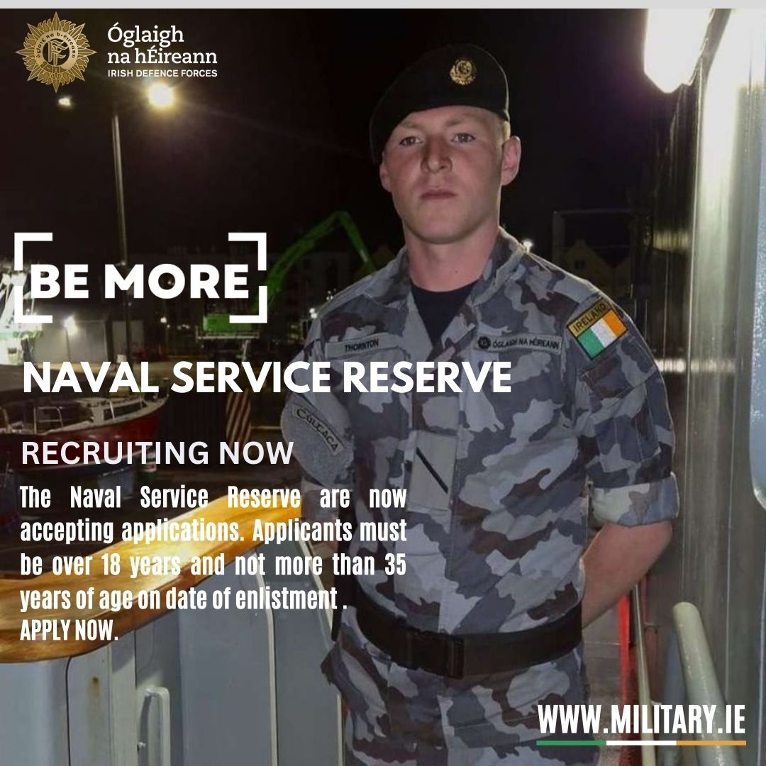 RESERVE FORCES  
The Naval Service Reserve are now accepting applications. Visit military.ie for more information and to make your online application now.  #rdf #ReserveForces #ArmyReserve #NavyReserve #bemore #military #challengeyourself