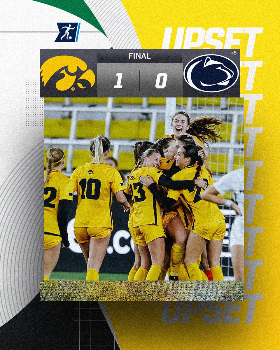 NCAASoccer's tweet photo. 𝐇𝐄𝐂𝐊 𝐘𝐄𝐀𝐇 𝐇𝐀𝐖𝐊𝐄𝐘𝐄𝐒 🟡

@HawkeyeSoccer downed No. 5 Penn State last night, 1-0,  to advance to the @B1GSoccer Tournament title game!!

#NCAASoccer https://t.co/5ItjejKCHJ
