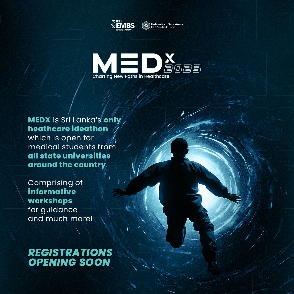 MedX'23, Sri Lanka's only Healthcare Ideathon , organized by the MED-ENGI collaboration committee of University of Moratuwa to exhibit your visionary ideas is just around the corner.💡
           
Registrations will be opening soon.

Stay tuned !💫

#MedX #EMBS #IEEE #UoM
