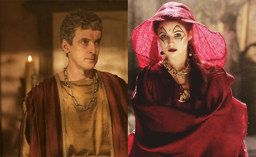 DoctorWhoPN's tweet photo. Both future Doctor Peter Capaldi and future companion Karen Gillan made their Doctor Who Debuts as Caecilius and Soothsayer, respectively in 'The Fires of Pompeii'. #VolcanoDay🌋 #DoctorDonnathon https://t.co/b2CveHV5uy