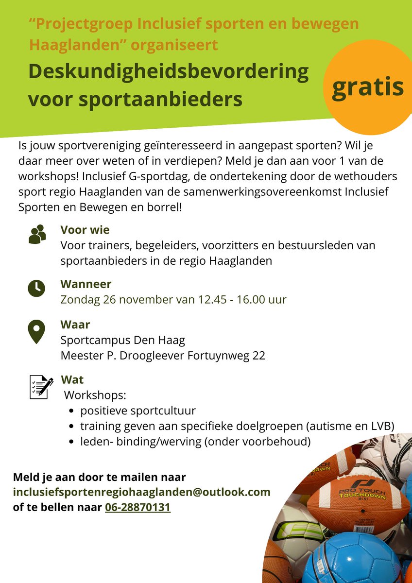 Altijd al aangepast sporten willen introduceren op de club? Of wil je meer aangepast sporten aanbieden? Voor deskundig advies, tips en tricks kom je naar de workshops op 26 november! Zie je daar