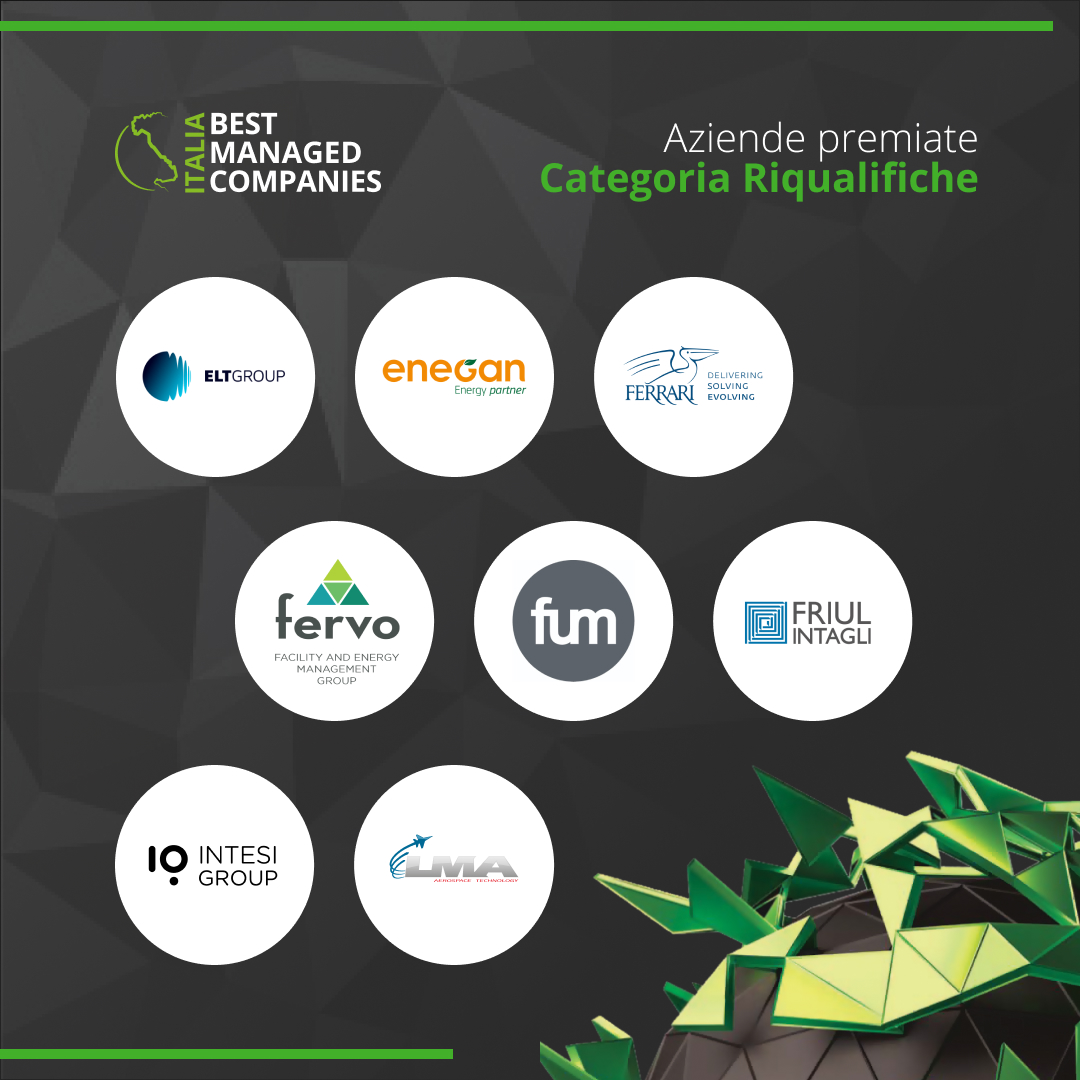 Ecco i vincitori: Alfa Parf Group S.p.A., Alma Petroli S.p.A., @Beta 80 Group, @Damicoitalia, @Diessemarketing, Ecopack S.p.A., @Elettronicagrp, @Eneganlucegas, Ferrari Group, Gruppo Fervo, Franchi Umberto Marmi, Friul Intagli, @intesigroup, L.M.A. S.r.l. , Tirso, Lombardini22