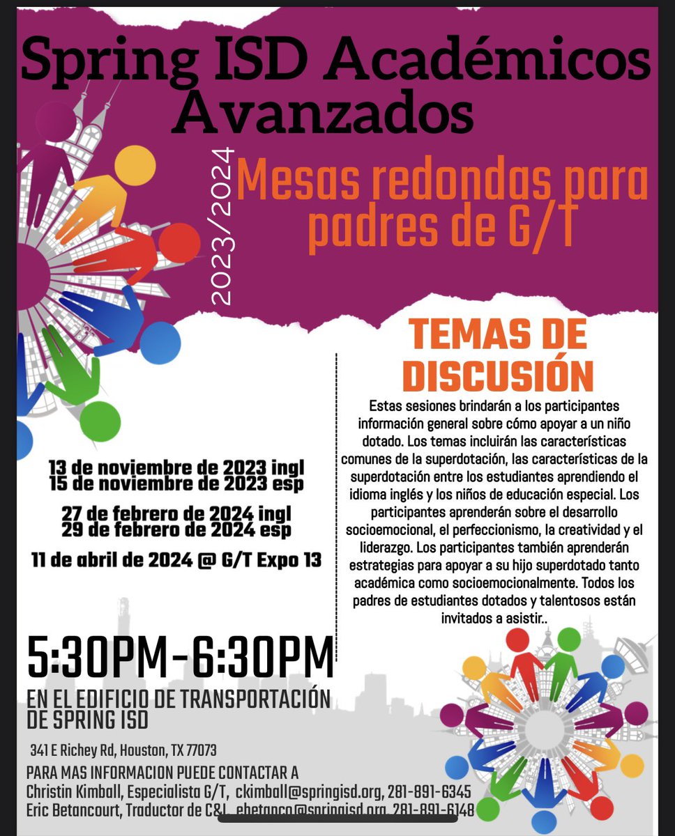 We ❤️💙💛💚🧡our @SpringISD_AdvAc G/T Parents. Here is your next opportunity to come and be involved! We can’t wait to see you 😊! #bettertogether #mejorjuntas #advancingSpring #advanzadosSpring @alellingson @SpringISD @eric_betancourt