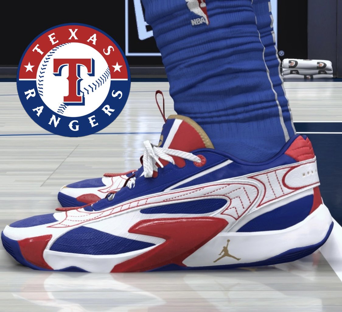 LukaDonkicks's tweet photo. Today, a time to celebrate for the World Series Champion Texas Rangers.

The Jordan Luka 2 “63” pays homage to the Rangers first World Series title in the franchise’s 63 year history. 

A NBA2k24 concept by friend of the page @Tyler2011Champs. https://t.co/W6f9yO8Rn3